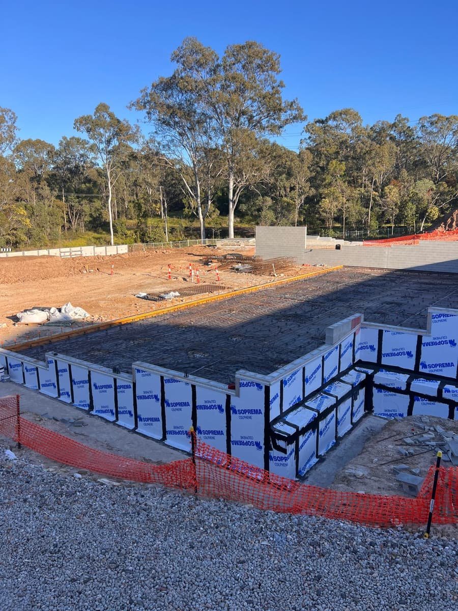New commercial build foundation and waterproofing ahead of the next stage
